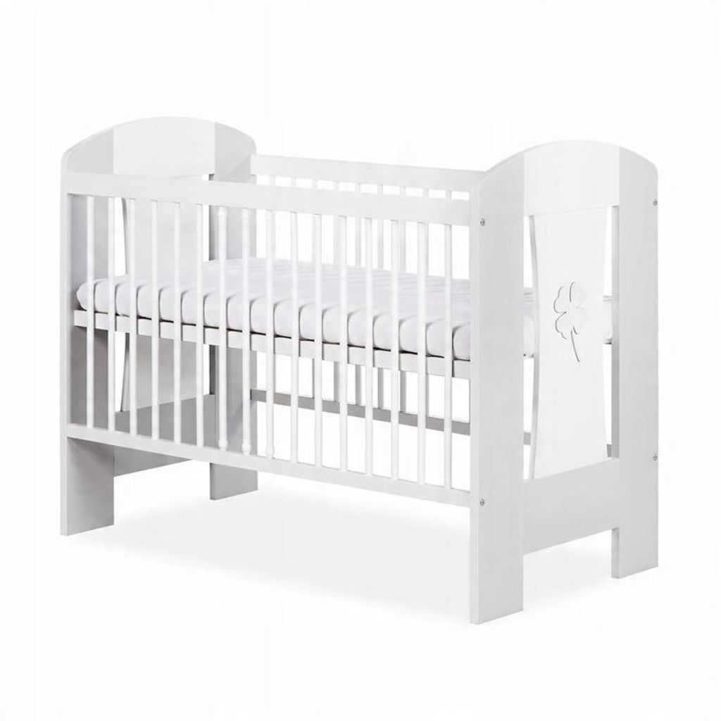 Babybett 120x60 cm weiß/grau - Nati Kinderbett Holz - höhenverstellbar, Gitterbett aus Massivholz, modernes Design, Babybett für Neugeborene und...