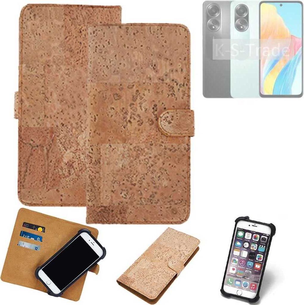 K-S-Trade Hülle kompatibel mit Oppo A58 4G Kork Handyhülle Cover Schutzhülle TPU Case Bumper in Hellbraun, (1x)
