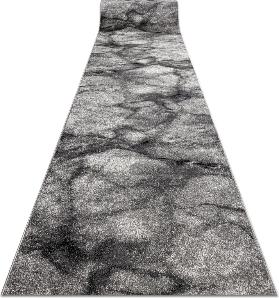 Tapis de Course 100x910 cm Marbre Gris et Argent - Surface Antidérapante