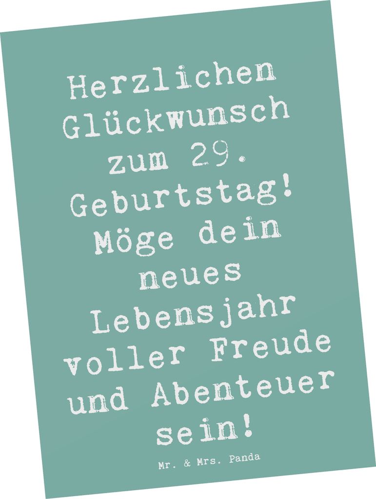 Mr. & Mrs. Panda Grußkarte Spruch 29. Geburtstag Glückwunsch - Meeresbrise - Geschenk, Alter, Postkarten, warme Gedanken, persönliche Geschenke,...
