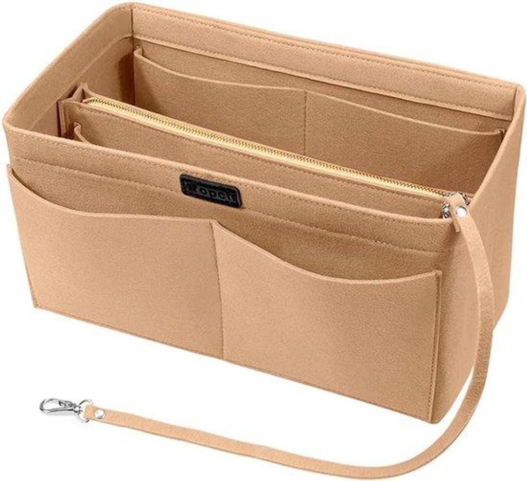 Handtaschen-Organizer aus Filz, Beige, mit abnehmbarer Tasche und Schlüsselkette
