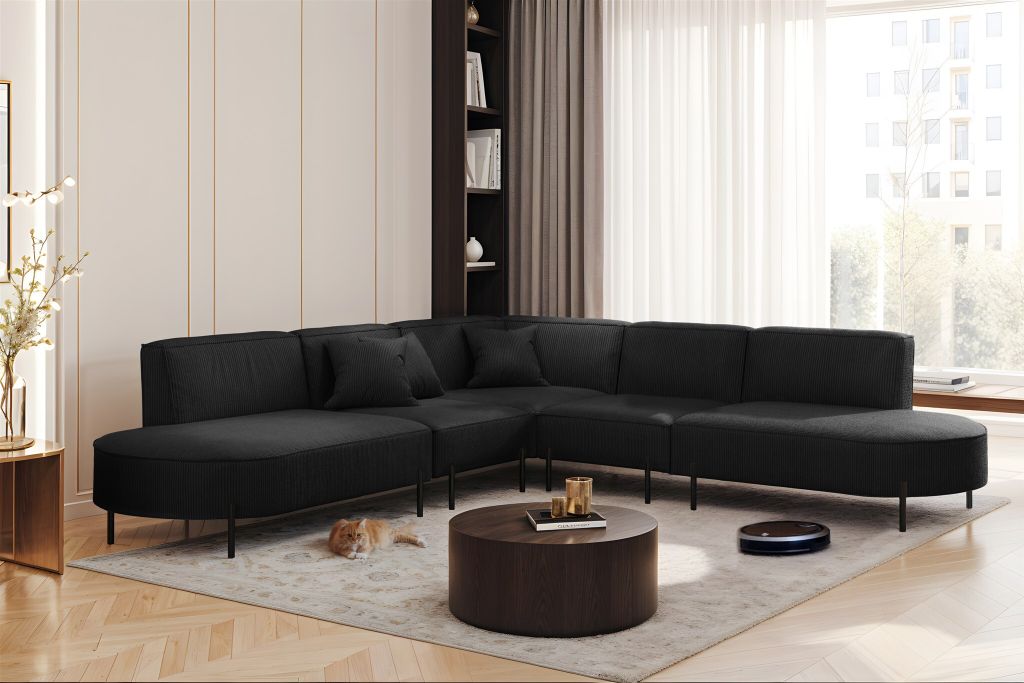 Ecksofa Designersofa VALENCIA in Stoff Scala Schwarz Universal