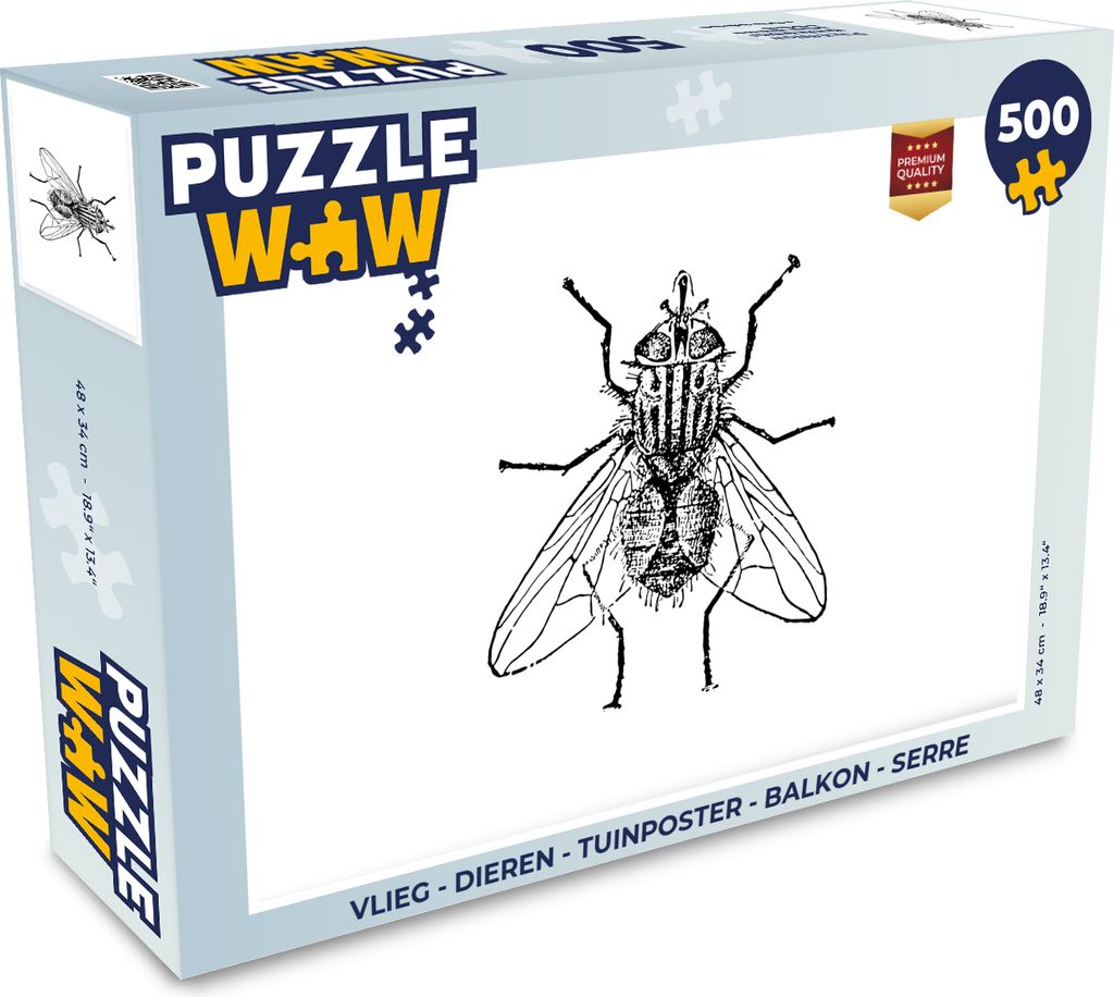 MuchoWow Puzzle 500 Teile Fliege - Tiere - Vintage - Schwarz und weiß - 500 Teile - Kinder - Selberbauen - Puzzlespiele