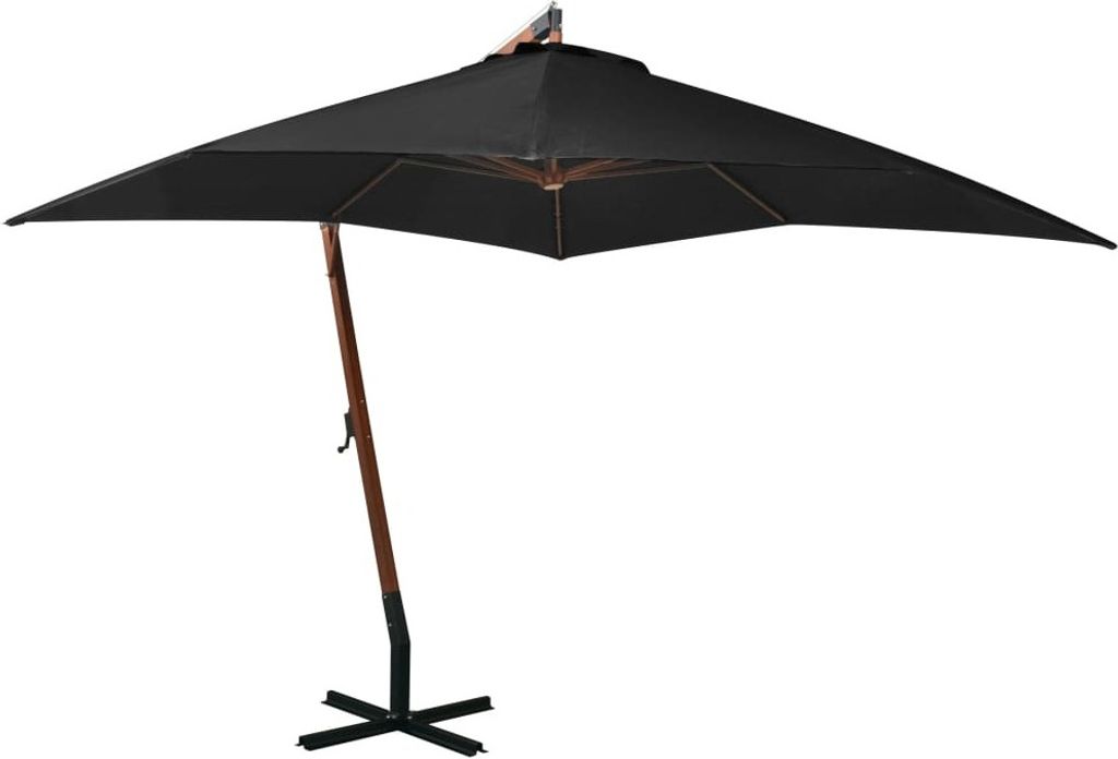 The Living Store Ampelschirm mit Mast Schwarz 3x3 m Massivholz Tanne