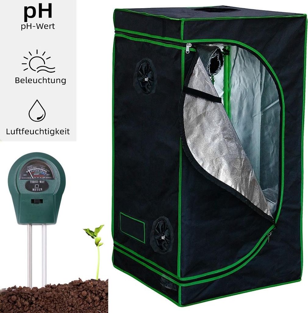 Mucola Gewächshaus inkl. 3 in 1 Feuchtigkeitsmessgerät für Pflanzen Pflanzenzelt Growbox Indoor Pflanzenzelt Zuchtzelt Zuchtschrank Darkroom Fr...