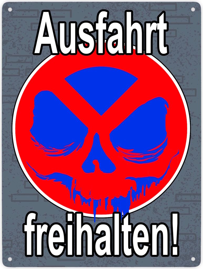 Metallschild XXL in 28x38 cm Totenkopf Motiv - Ausfahrt freihalten!