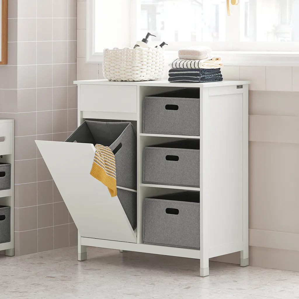 SoBuy BZR77-W Armadio per la biancheria con sacchi pieghevoli per la biancheria Sacco per la biancheria Cassettone per la biancheria Cesto per la biancheria Armadio per il bagno Bianco WD circa: 80x91x38cm