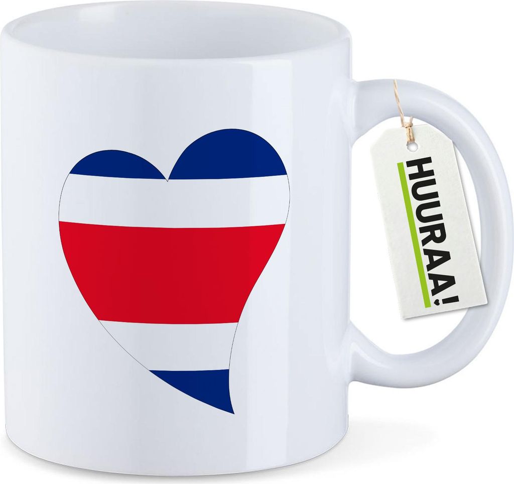 Huuraa Kaffeetasse Costa Rica Flagge Herz 330ml Weiß Keramik Kaffeebecher Geschenkidee