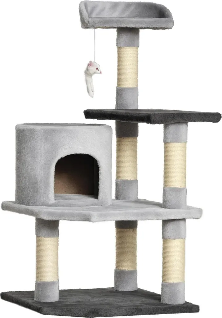 Arbre à chat avec poteaux en sisal et niche douillette 4 niveaux