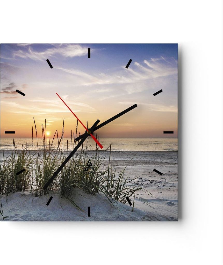 Wanduhr - Quadrat - Glasuhr - Westen Sonne Strand - 40x40cm - Schleichendes Uhrwerk - Lautlos - zum Aufhängen bereit - Dekoration Modern - Wanddek...