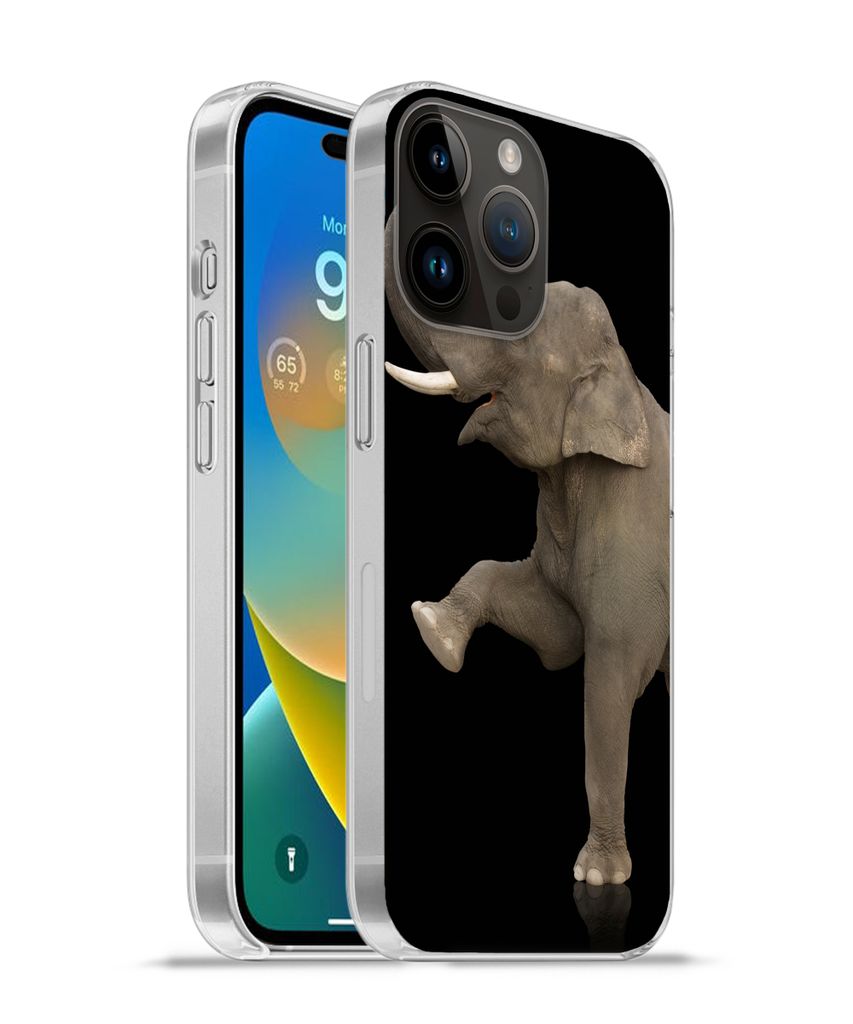 MuchoWow Handyhülle Schutzhülle Hülle für Apple iPhone 14 Pro Max Elefant - Tiere - Schwarz - Porträt Silikon Softcase Handy Hülle - Hardcover