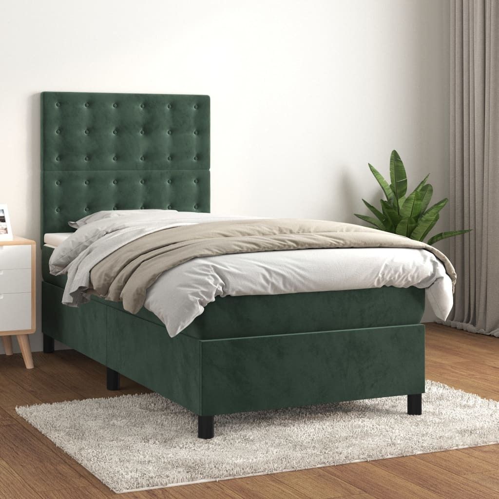 Maison Exclusive - Boxspringbett mit Matratze Dunkelgrün 100x200 cm Samt