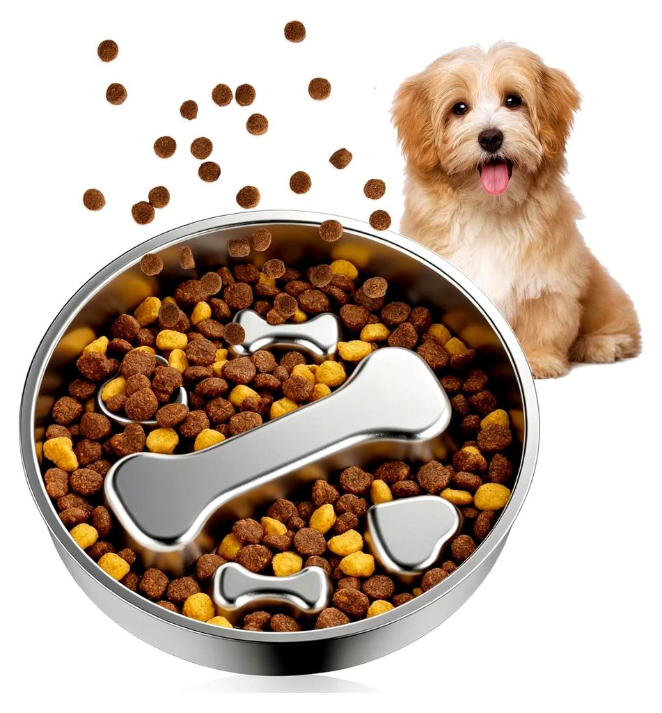 Antischlingnapf für Hunde, 22 cm, aus 304 Edelstahl, Slow Feeder für Hunde und Katzen