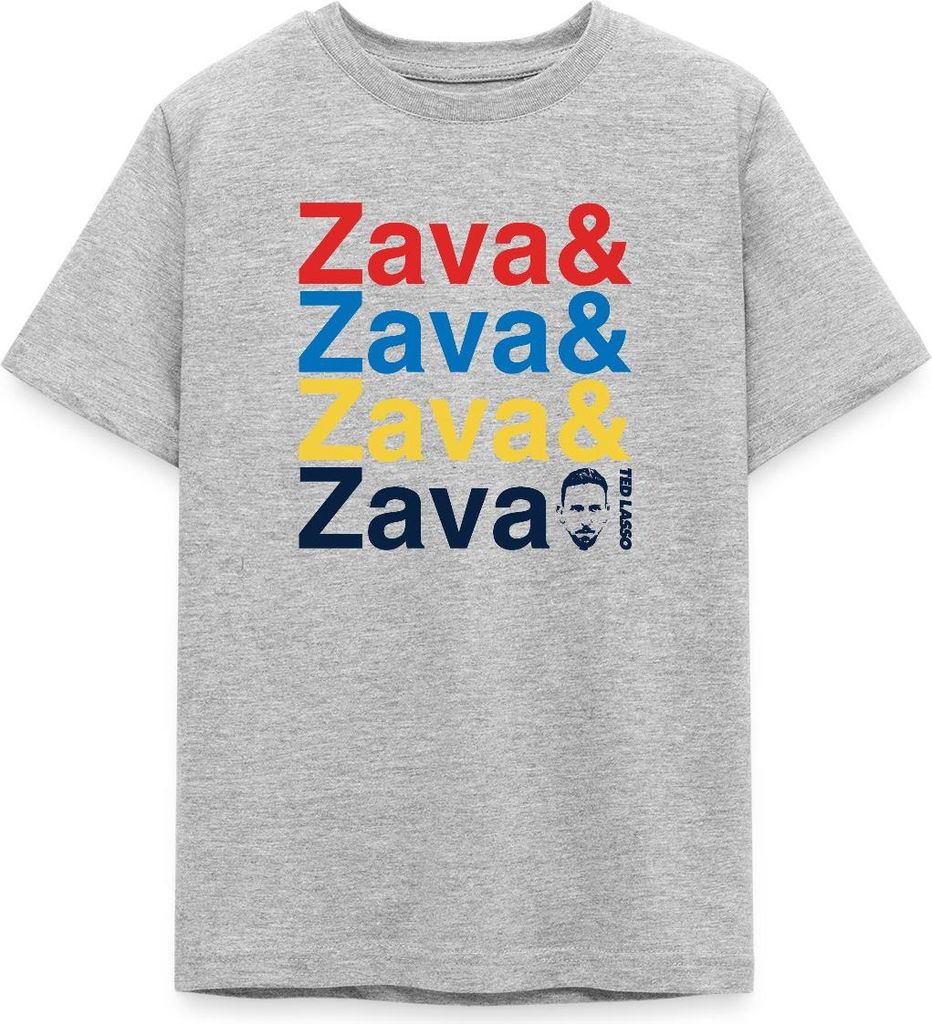 Spreadshirt Ted Lasso Zava Bunter Schriftzug Teenager T-Shirt, 134/146 (9-11 Jahre), Grau meliert