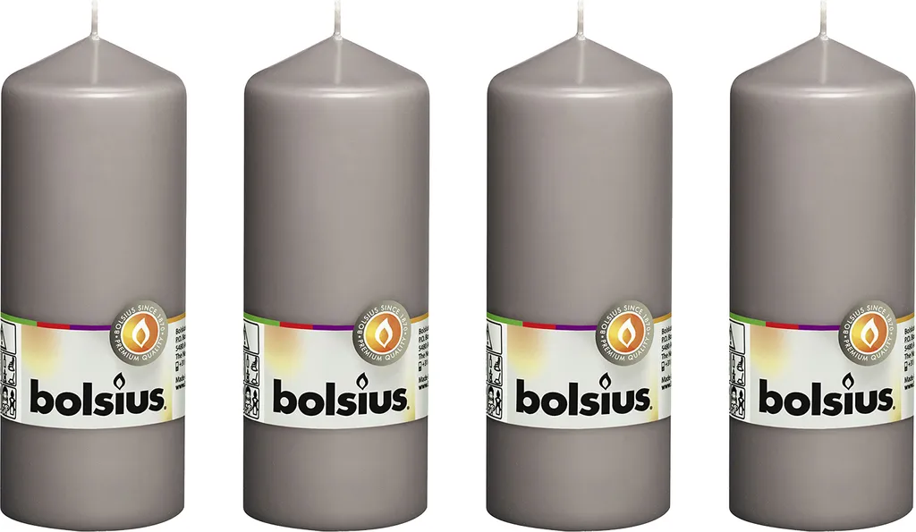 set di 4 candele a colonna - Altezza 15 cm - Diametro 5,8 cm - Grigio caldo