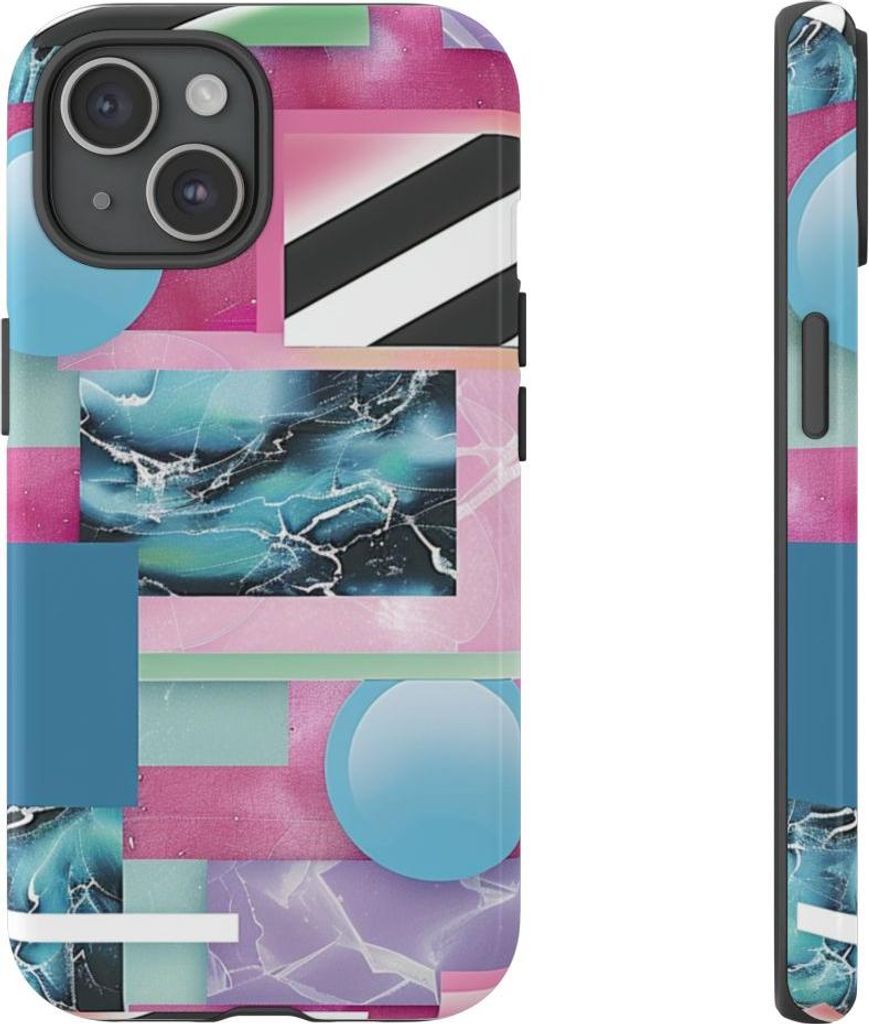 Abstraktes geometrisches Muster in Pink und Blau – Hülle Kompatibel mit iPhone 15
