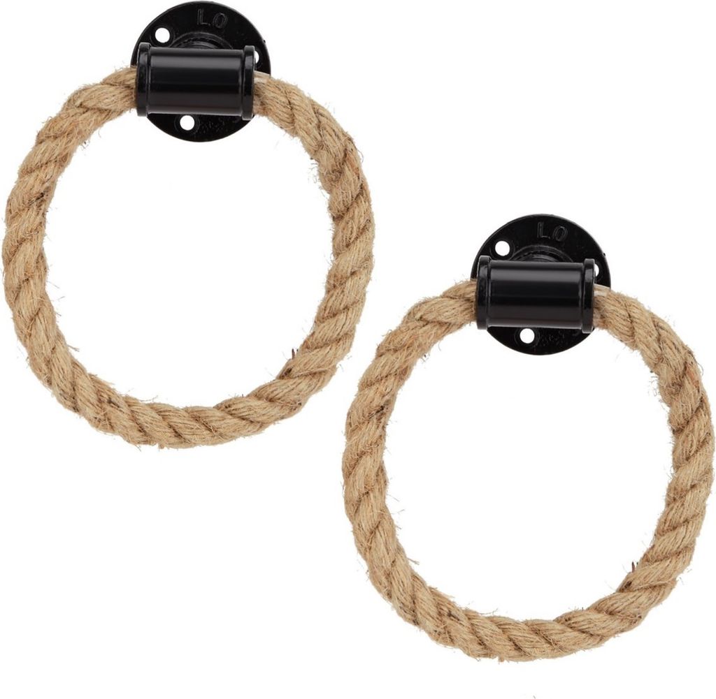 2er Set Industrial Rohr Handtuchhalter mit Seil für Badezimmer | rustikaler Wandhalter oder auch als Möbelgriff / Schrankgriff rund für Schublad...