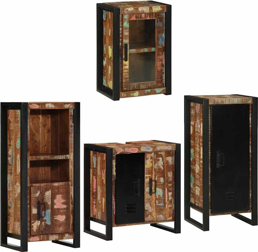 "2026 MODERNE"Badezimmermöbel-Set - Badkommode - Badezimmerschrank - mit Regal 4er Set,multifunktional& Moderne - Mehrfarbig Massives Altholz - Vi...