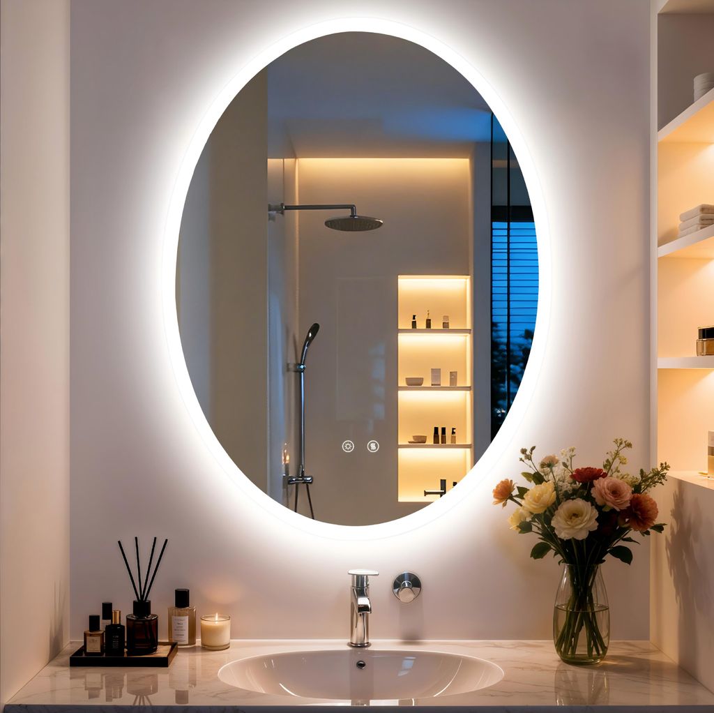 WISFOR LED, owalny lustro do łazienki, 60x80 cm, lustro Zdjęcie produktu 