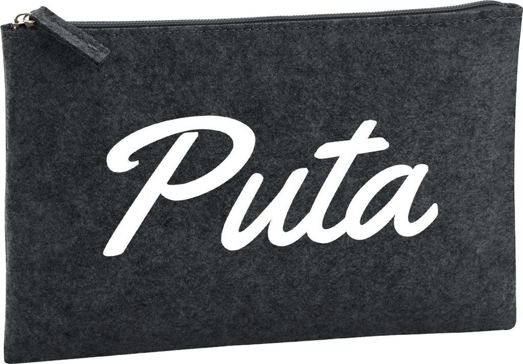Huuraa Kulturbeutel Puta spanisch Schriftzug 1 Liter Charcoal Filz Kosmetiktasche Geschenkidee