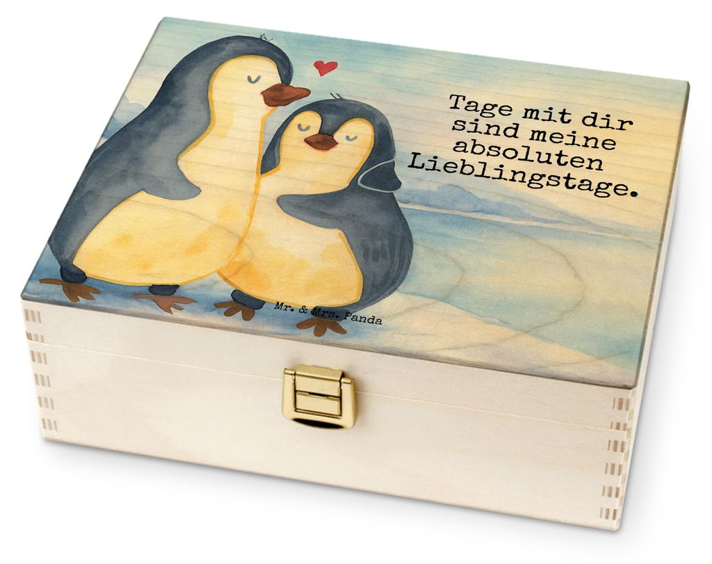 Mr. & Mrs. Panda Tee-Aufbewahrungsbox Pinguin umarmen Design - Weiß - Geschenk, Hochzeitsgeschenk, teebox holz, Umarmung, Teedose, Tee Box, für P...