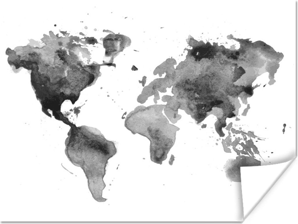 MuchoWow Poster Weltkarte - Aquarell - Schwarz 40x30 cm - Plakate für die Wände - Poster Wohnzimmer
