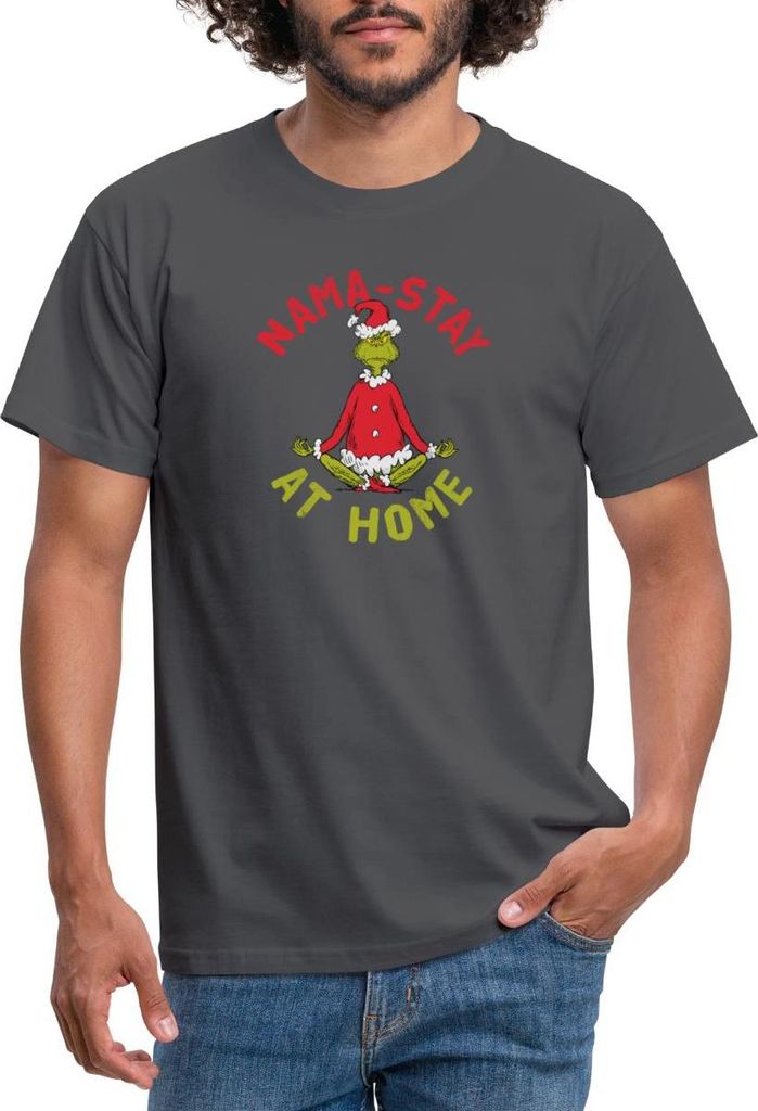 Spreadshirt Der Grinch Meditation Nama-Stay At Home Männer T-Shirt, 4XL, Anthrazit