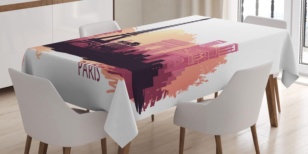 ABAKUHAUS Notre Dame de Paris Tischdecke, Französisch Gebäude in Sunset, 140 x 240 cm, Weiß Getrocknete Rose Pfirsich