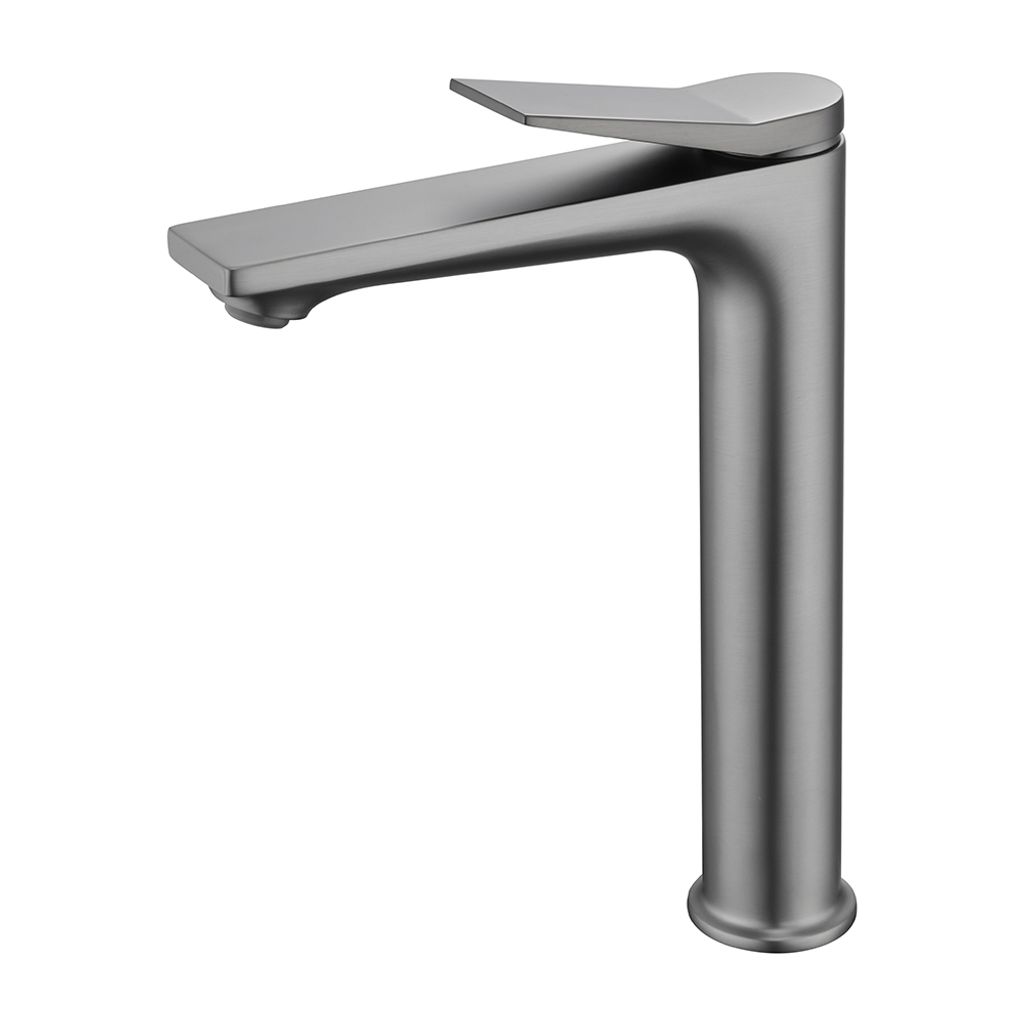 Gun Grey Moderner Badezimmer-Wasserhahn mit einem Griff und hohem Fass, Einloch-Waschbecken-Wasserhahn mit zwei 3/8-Zoll-Schläuchen