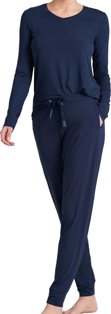 Schiesser Modal Schlafanzug Langarm Lounge Shirt mit langen Ärmeln und lange Hose mit Bündchen im Set, Hose mit breitem, elastischem Bund und reg...