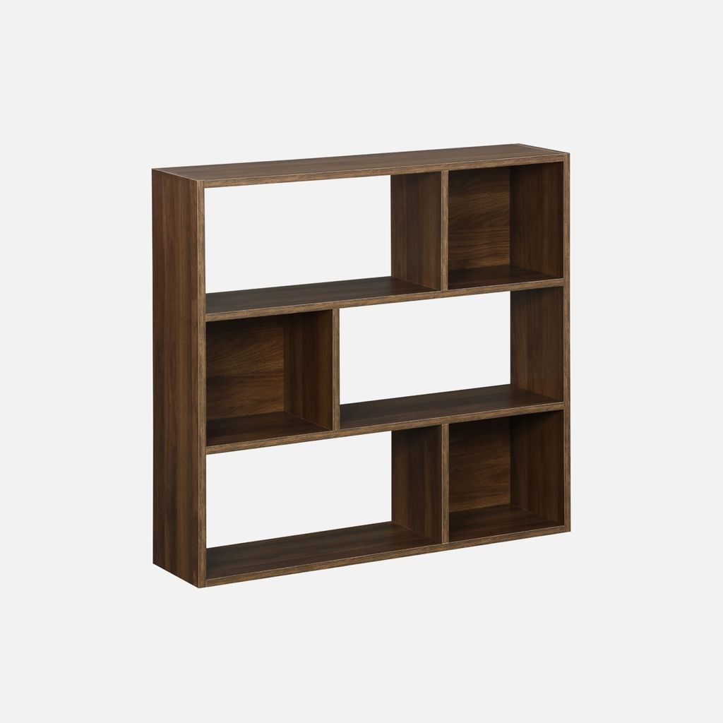 sweeek - Bücherregal 3 Regale 6 Fächer - Nussbaumfarben Produktbild 