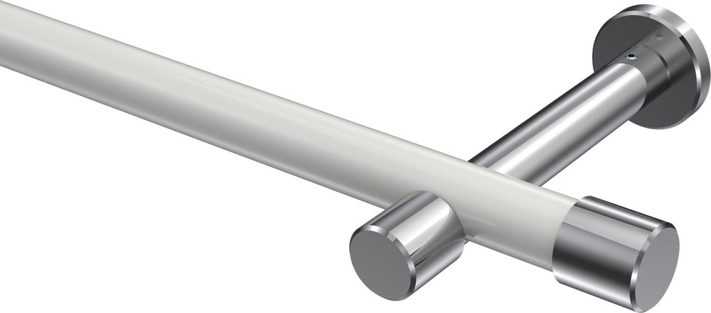 Interdeco Gardinenstange / Vorhangstange Weiß / Chrom, Typ Prestige Santo (Kappe) ohne Ringe, 20 mm Ø 1-läufig, 400 cm