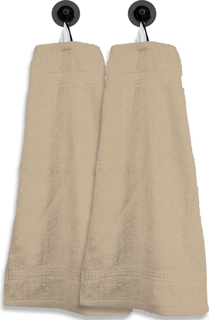 2 Gästetücher Gästehandtücher beige 30x50 cm Set Baumwolle Handtücher Frottee
