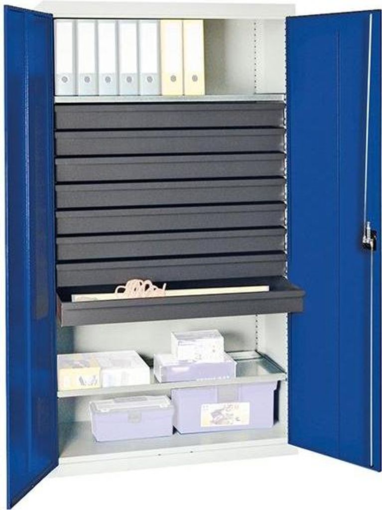 Stumpf Werkzeug- und Materialschrank Serie 3000 lichtgrau / enzianblau + 8 Schublade 100 mm + 2 Auszugsböden durchgehend - 3008174