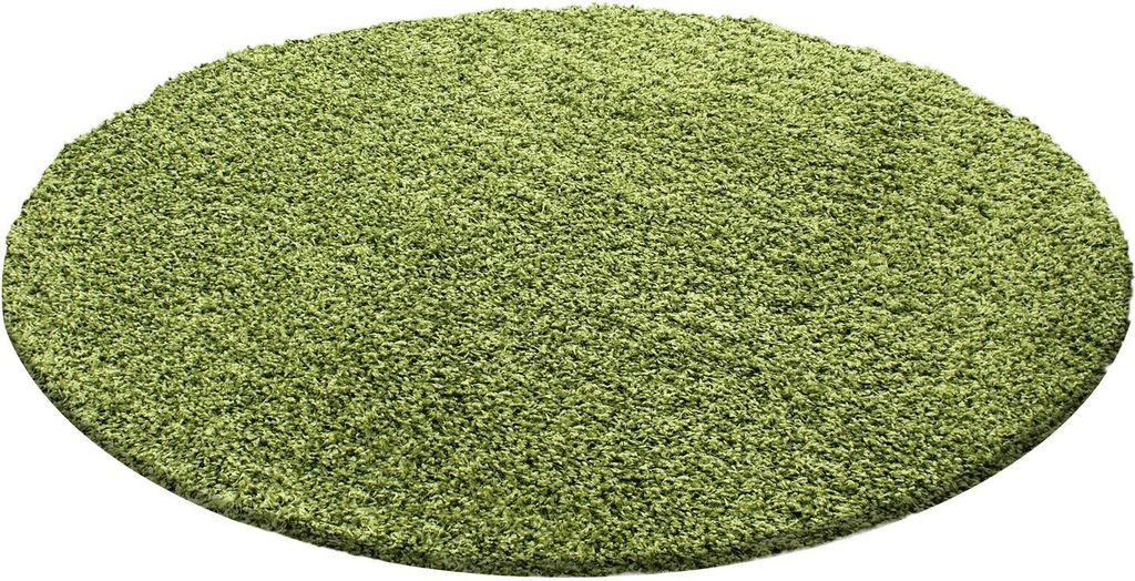 Hochflor Teppich Lux rund, Farbe: Grün, Größe:160 cm rund