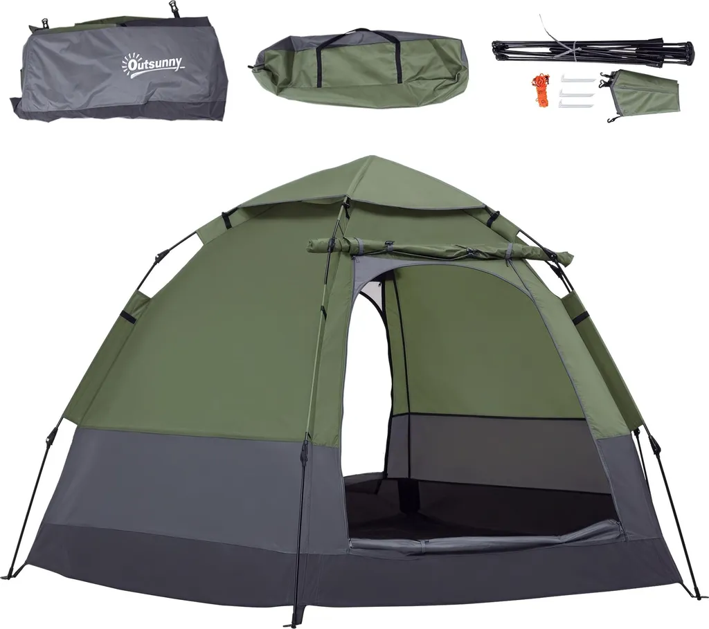 Outsunny Tente Pop Up 3-4 Personnes Imperméable en Fibre de Verre Grise