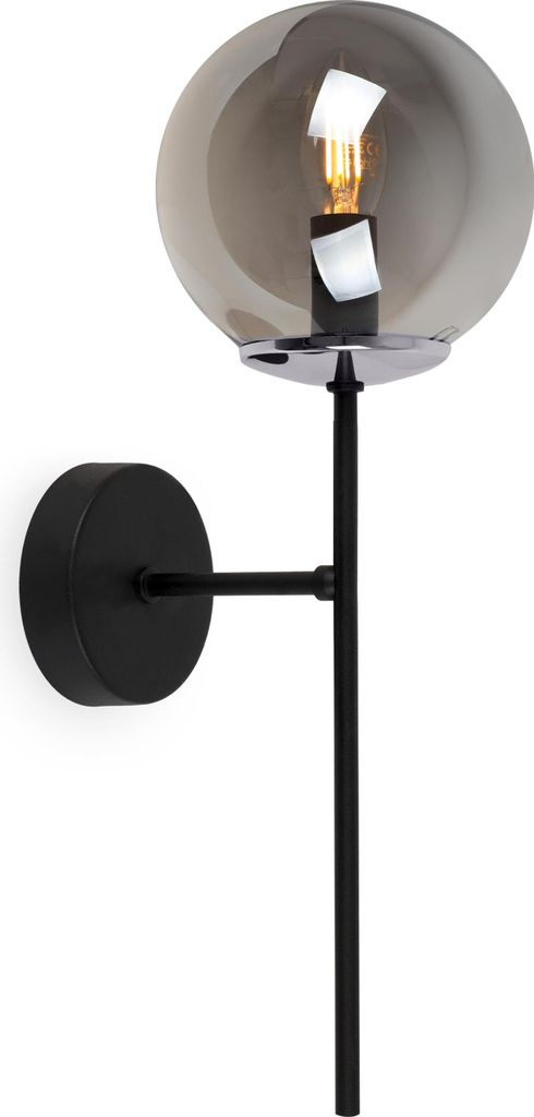 Wandleuchte Siena Schwarz-Chrom 1-flammig Glas Rauchgrau E14