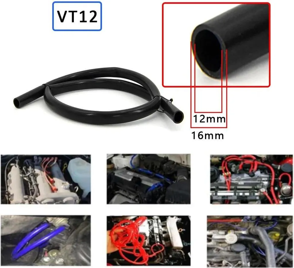 Tubo flessibile in silicone per vuoto, lunghezza 2 m, compatibilità universale, diametro interno 12 mm, NERO, 2 m