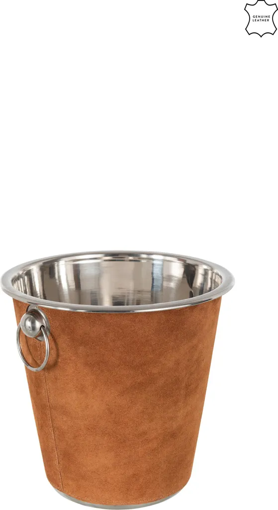 Seau à Glace Design J-Line en Cuir Cognac avec Finition Artisanale