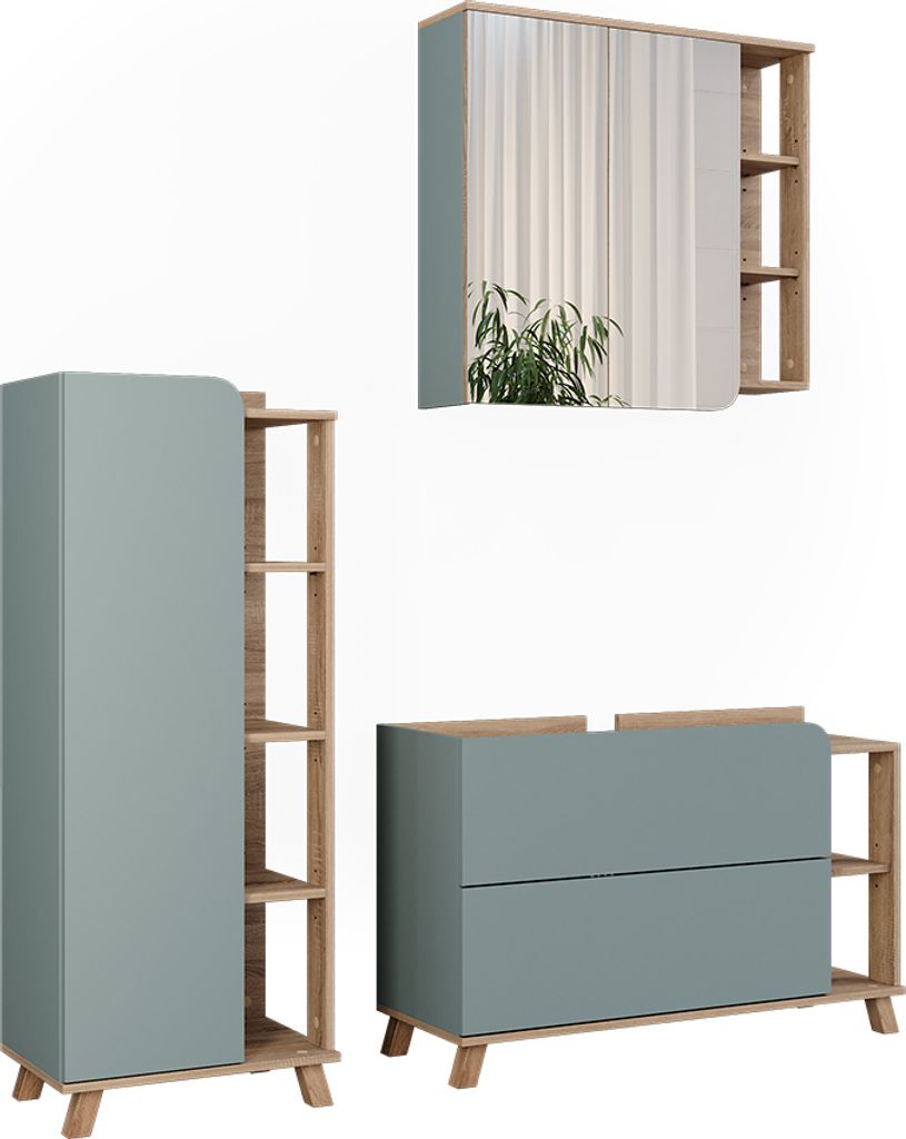 Badmöbel-Set Vicco Karen Sonoma/Blau 3 Teile, Model 55436