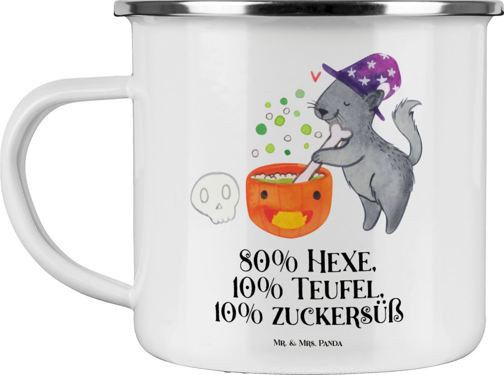 Mr. & Mrs. Panda Teetasse Kater Hexenkessel - Weiß - Geschenk, Dekoration, Hexe, Emaille Tasse, Pott, Zaubertrank, Teebecher, Zaubern, Kaffeepott,...