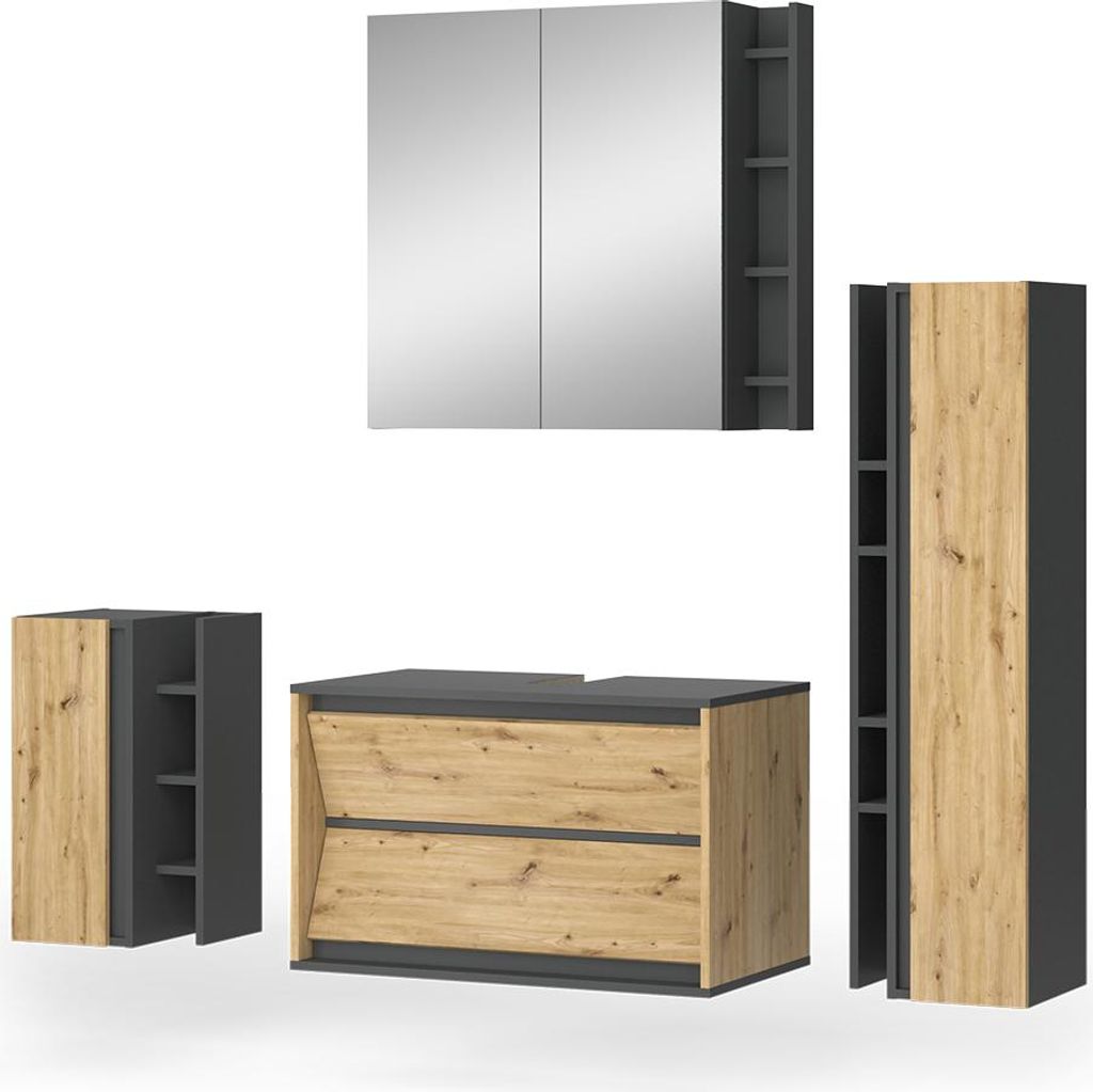 Vicco Badmöbel-Set Edelin, 4 Teile, Artisan/Anthrazit