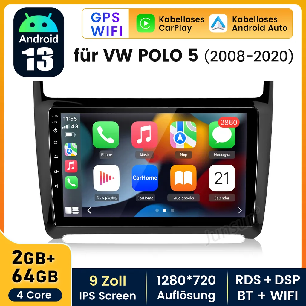 Navigatore 9" HD VW Polo 2008-2020 Android 13 Carplay Android Auto - 2