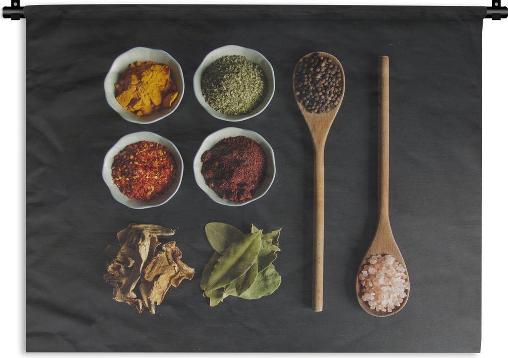 MuchoWow Wandteppich Wandbehang Schöpfkelle - Gewürze - Kräuter - Grün - Braun - Rustikal 120x90 cm Tapisserie Dekoration Wandtuch - Wohnen -...