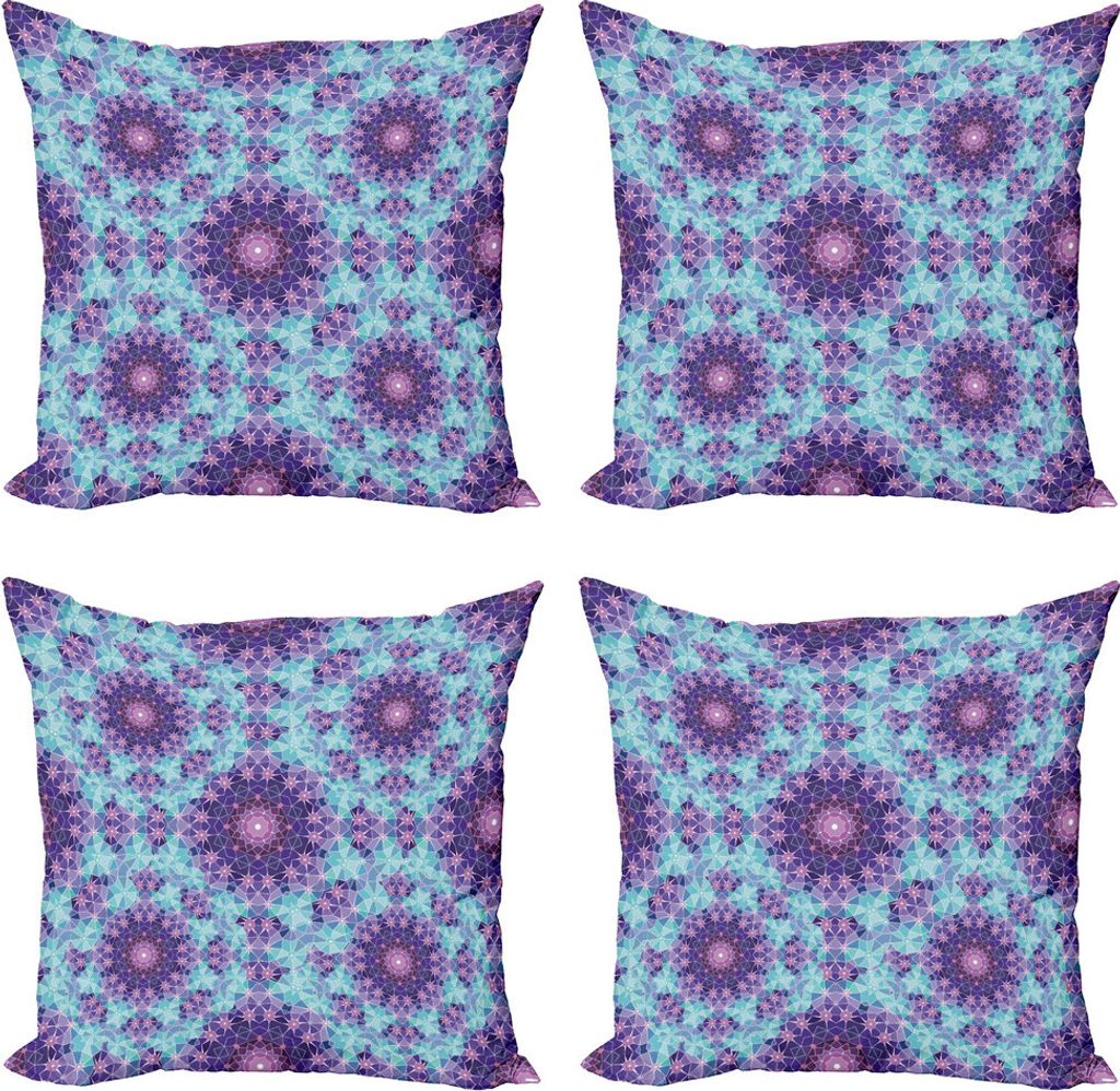 ABAKUHAUS lila Mandala Kissenbezug Set (4 Stück), Mosaic Fractal, Moderner Doppelseitiger Digitaldruck, 60 cm x 60 cm, Sky Blue Mauve