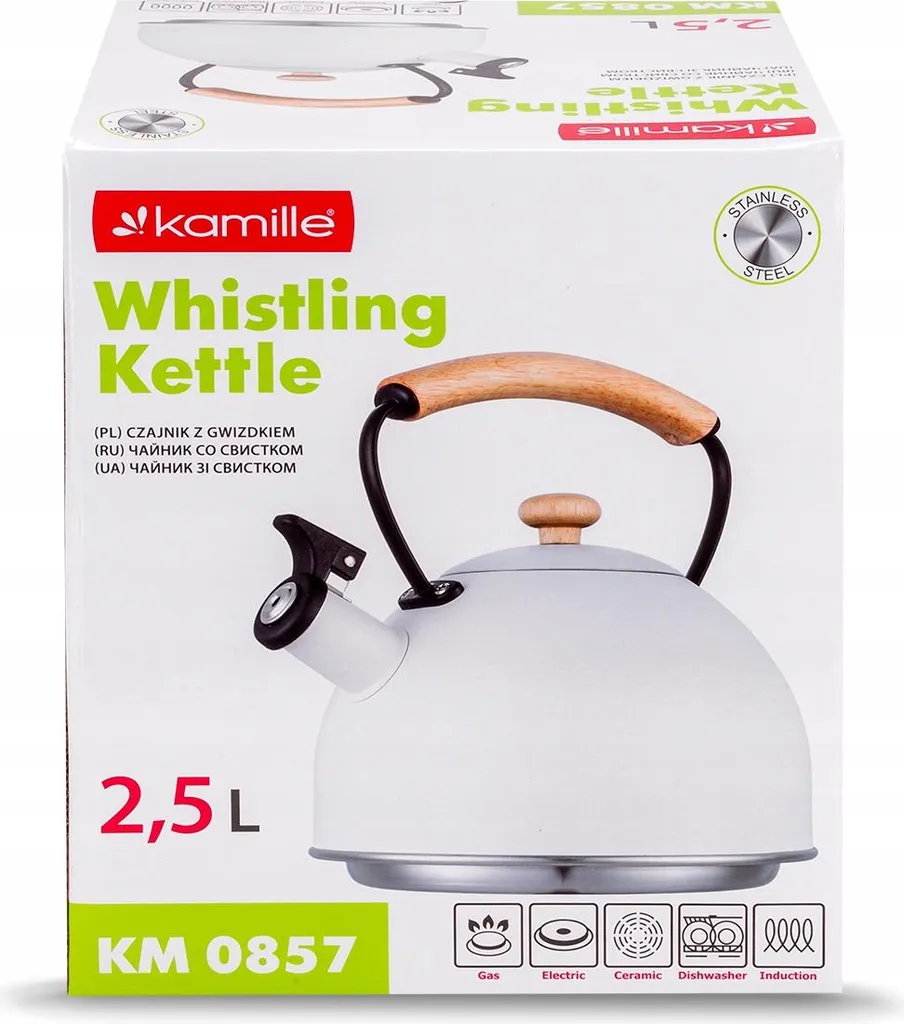 Théière induction 2,5L en acier inoxydable blanc avec sifflet - 9