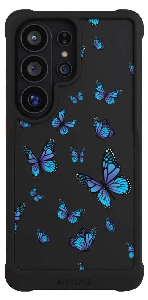 NIVOCASE Hülle für Samsung Galaxy S26 Ultra Stoßfeste Handyhülle NIVOmax Case Schwarz Muster Schmetterling transparent
