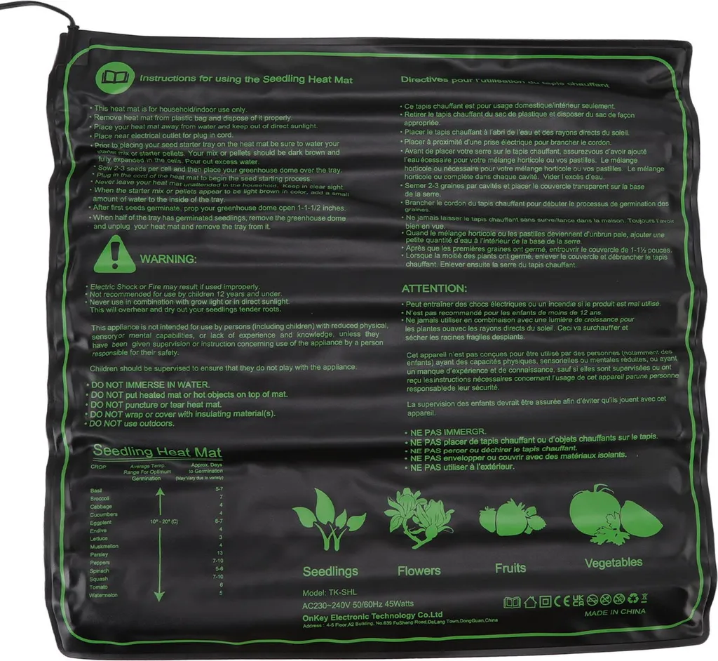 Tapis chauffant germination plantes intérieur efficace prise EU 220V