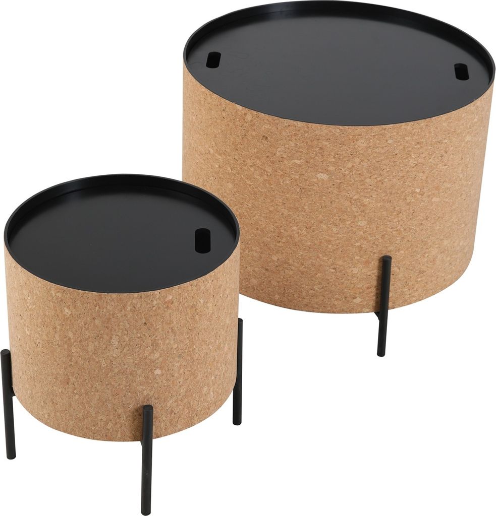 Möbilia Couchtisch 2er-Set | mit Stauraum | Tischkorpus MDF mit Kork natur | Metallgestell schwarz | B 63 x T 63 x H 48,5 cm | 28020046 | Serie CO...