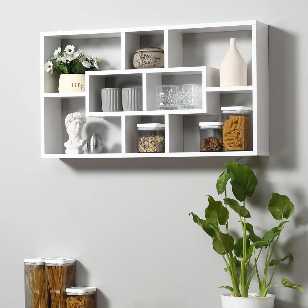 Meuble de Rangement Mural Design Moderne - Bibliothèque 8 Cases Blanche
